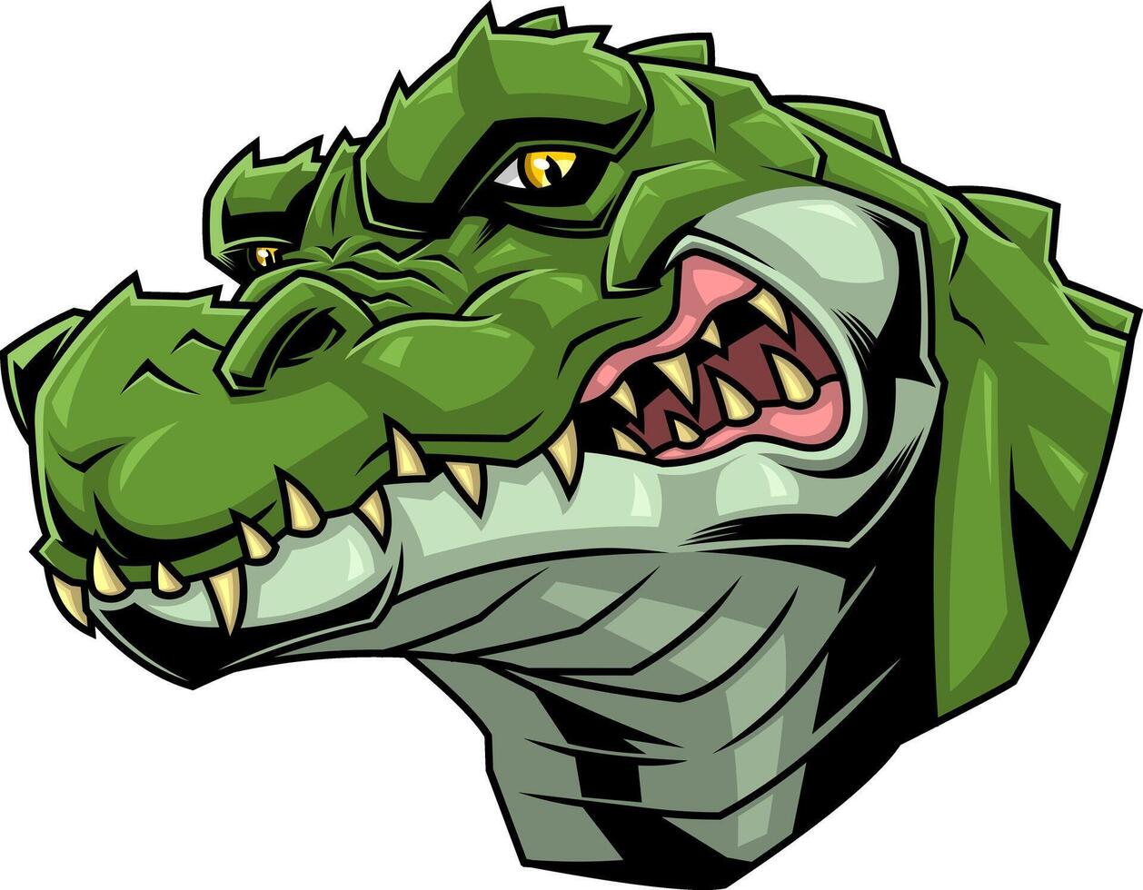 Fierce Crocodile Head Illustration With Open Mouth And Sharp Teeth vector