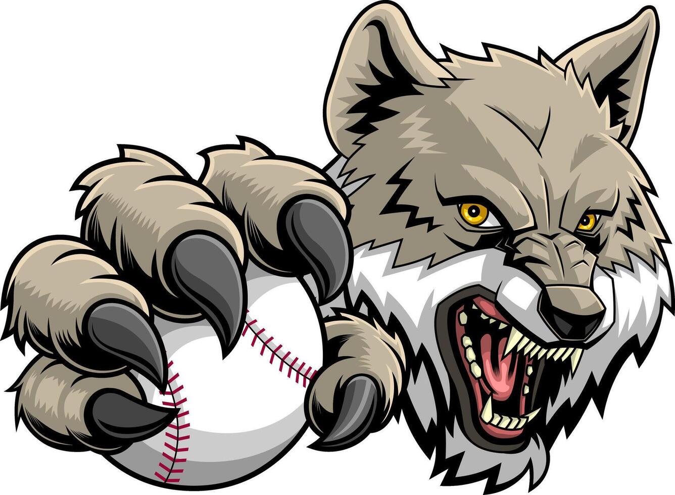 Fierce Wolf Mascot With Baseball Ball And Sharp Claws vector