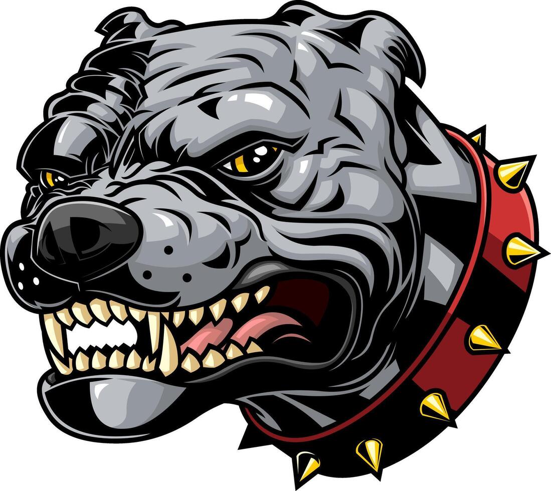 Angry Bulldog Head Illustration With Spiked Collar And Snarling Teeth vector