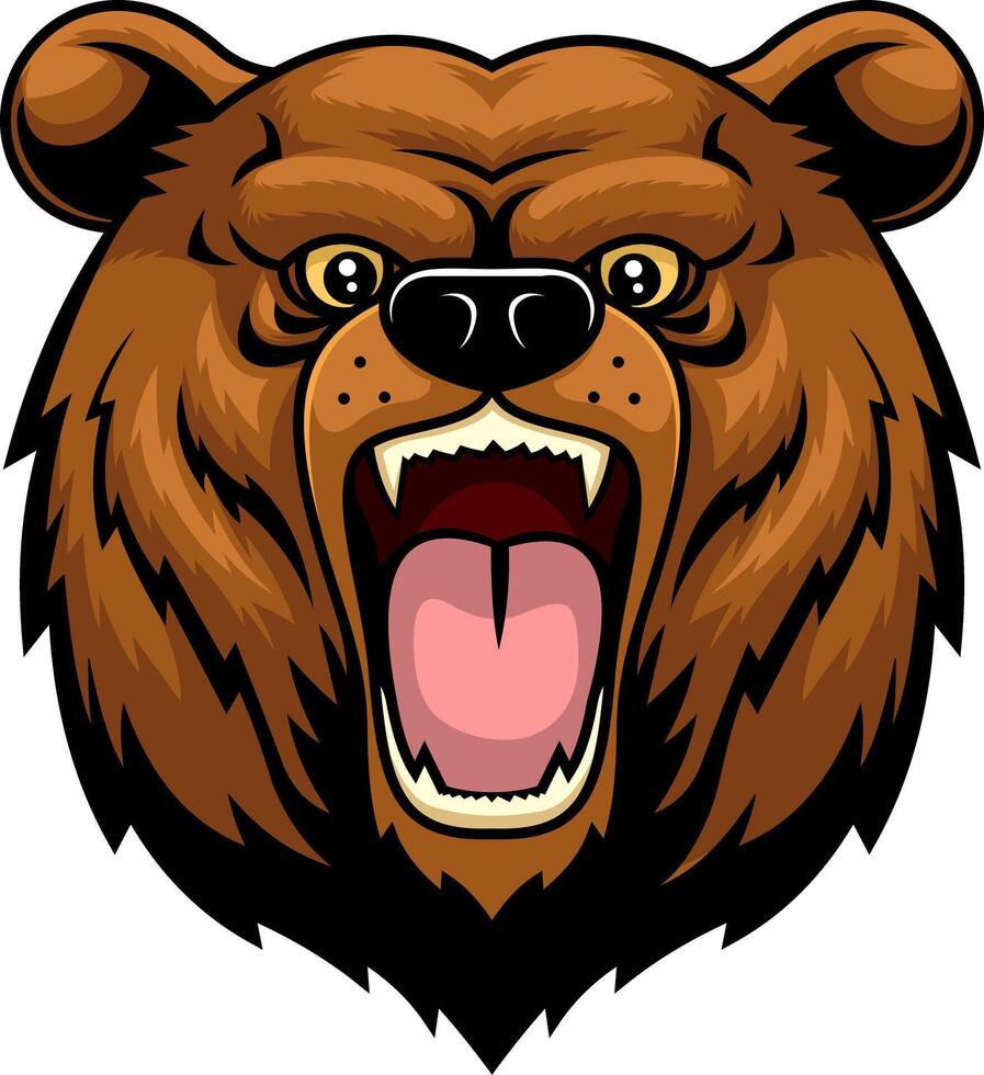 Roaring Bear Head Illustration With Open Mouth And Sharp Teeth vector