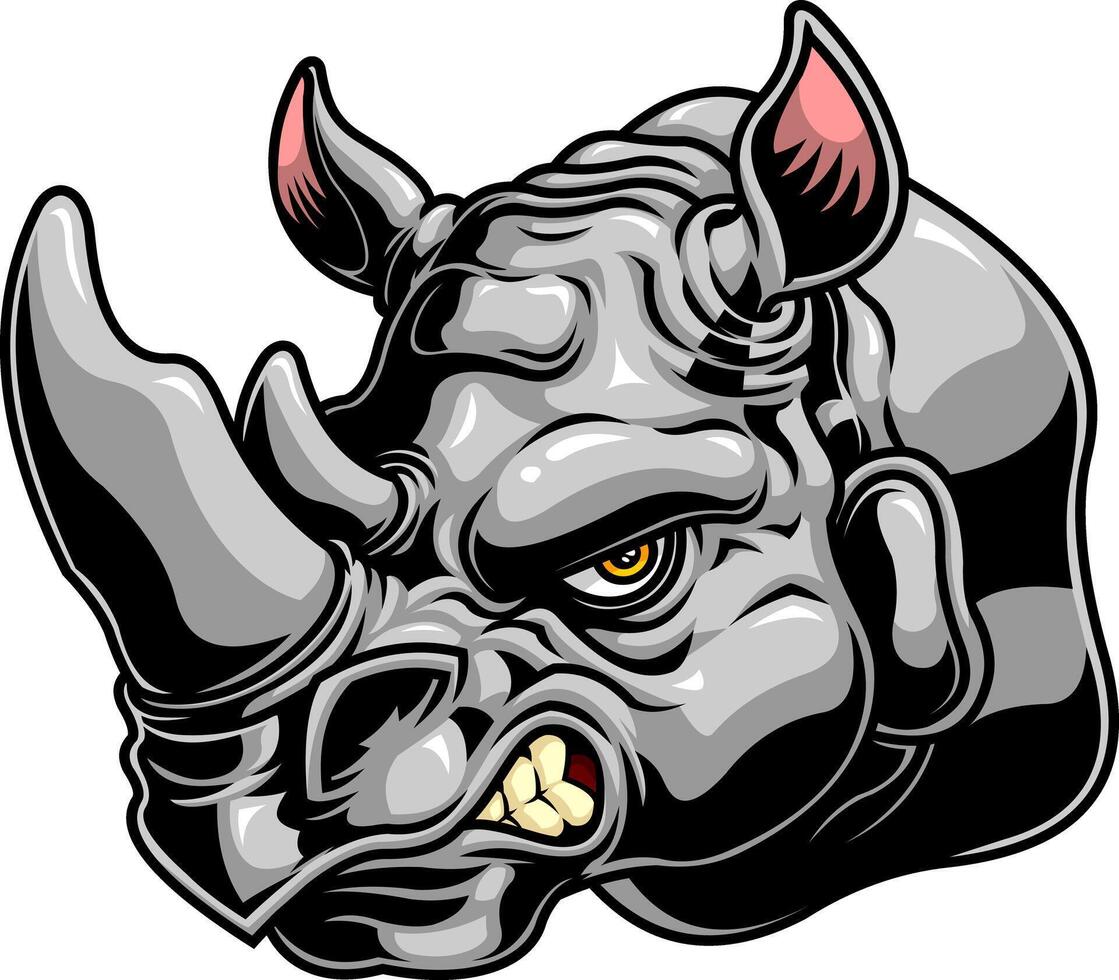Cartoon Style Rhino Face With Strong Horn And Tight Jawline vector