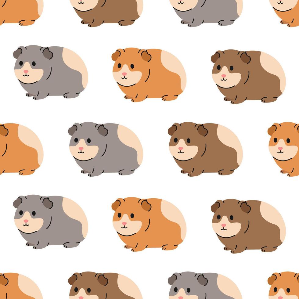 Seamless pattern with different colored guinea pigs on white background. Little rodents. Cute pets. Domestic animals in simple style. Flat illustration for wallpaper, textile, packaging vector