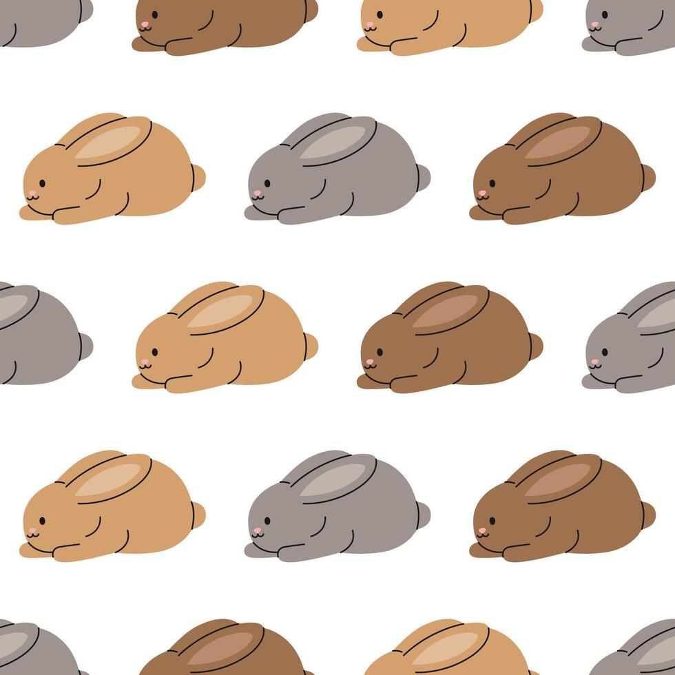 Seamless pattern with different colored rabbits on white background. Little rodents. Cute pets. Domestic animals in simple style. Flat illustration for wallpaper, textile, packaging vector