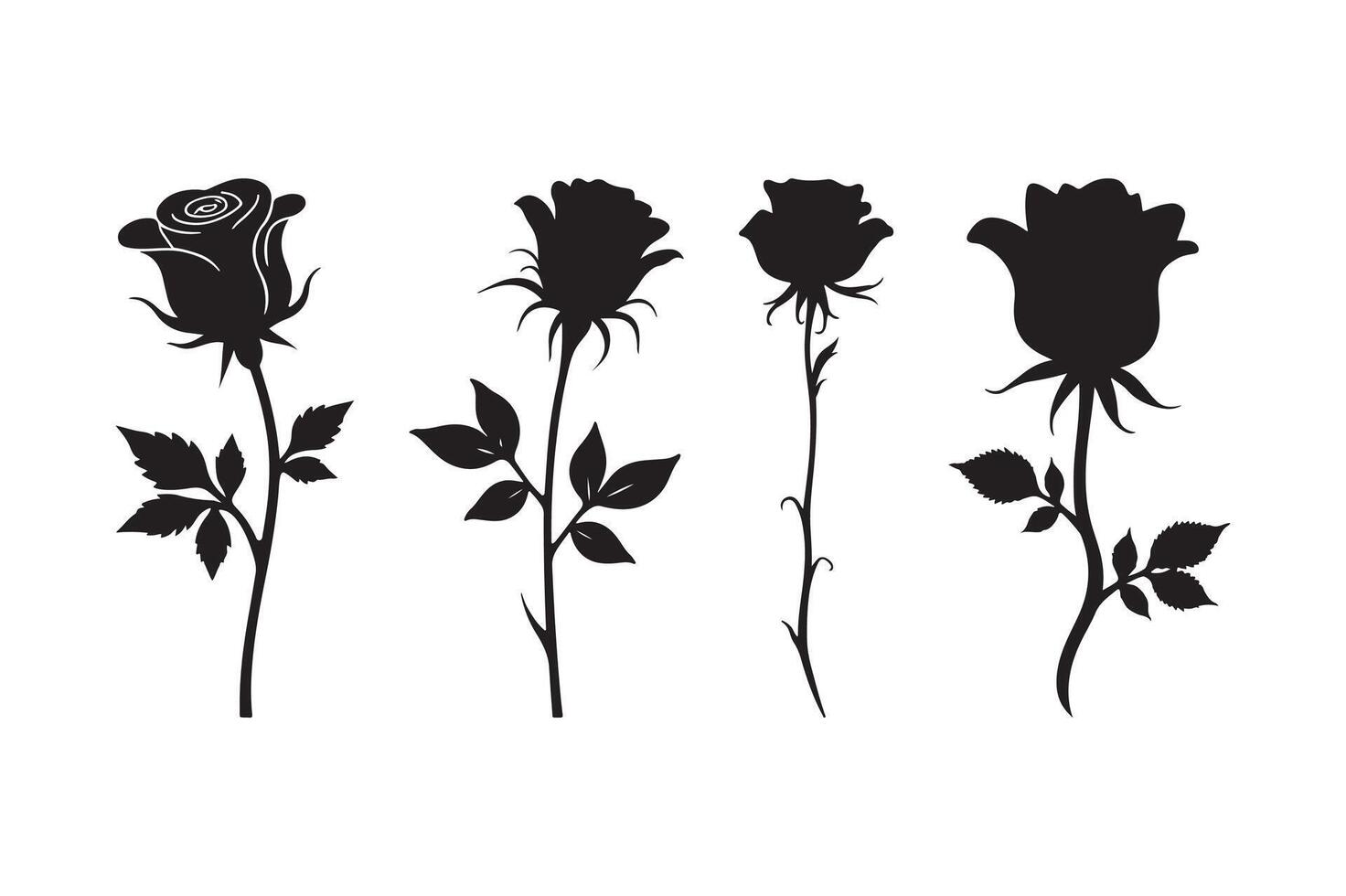 Rose Flower Silhouette Set Elegant Floral Illustration vector
