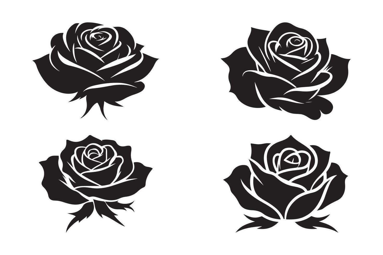 Rose Icon Set Floral Silhouette Design vector