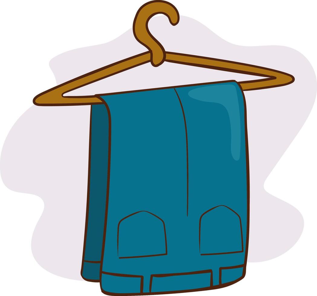 Illustration of blue pants hanging on a clothes hanger, representing the storage and organization of clothes vector