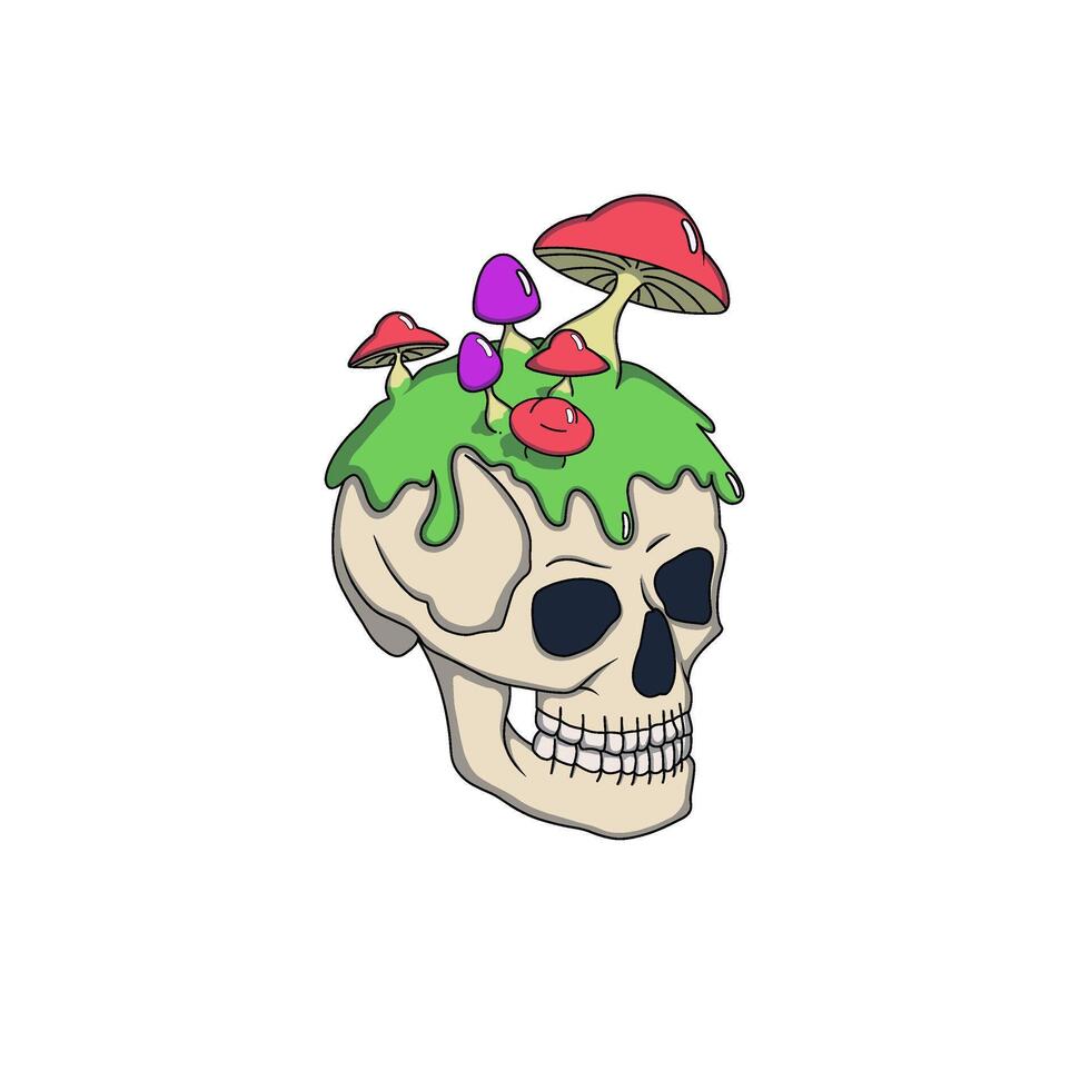 Skull with red and purple mushrooms vector
