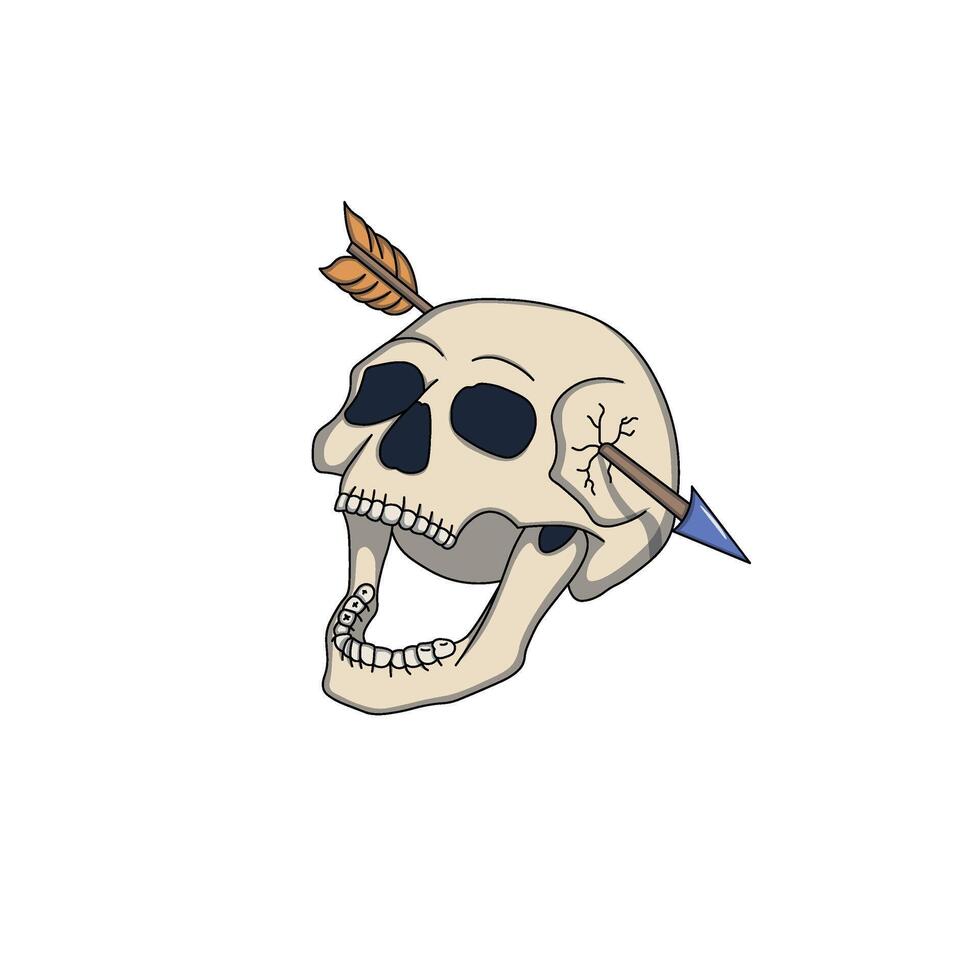 Skull with Arrow, a detailed depiction of a skull pierced by an arrow, featuring a bold and dark design. vector