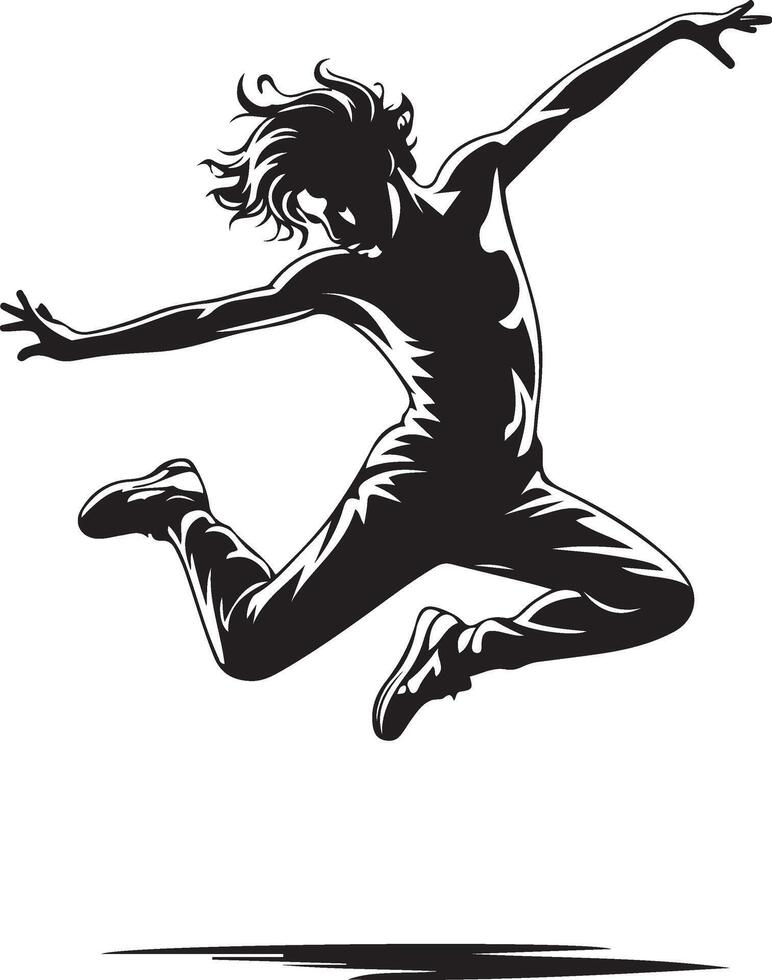 Energetic black and white silhouette of a jumping dancer vector
