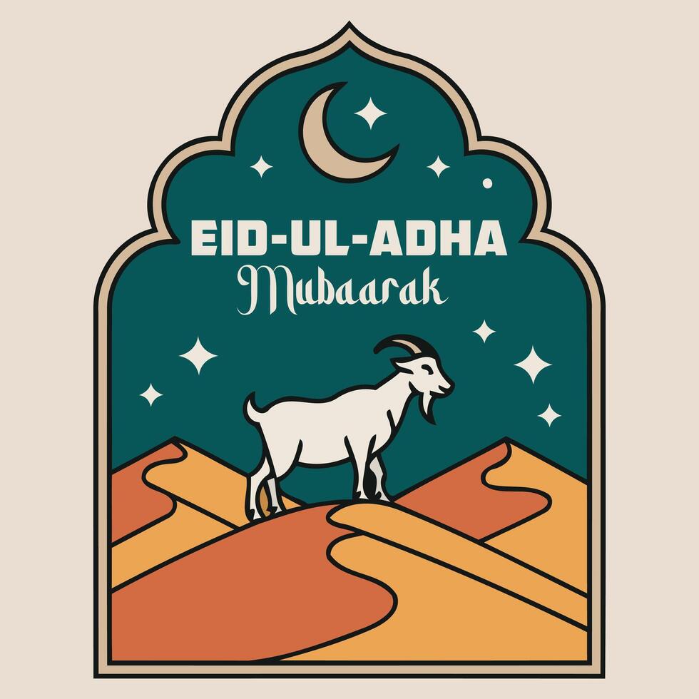 Eid Ul Adha Mubarak Goat Desert Illustration vector