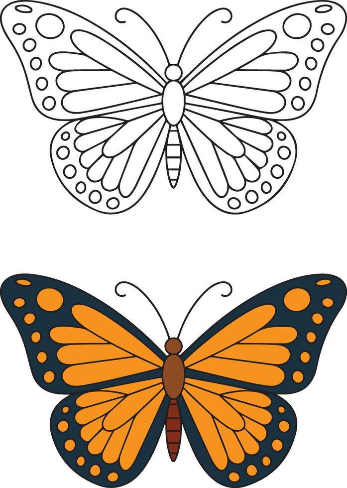 Butterfly Outline and Colored Flat Illustration vector