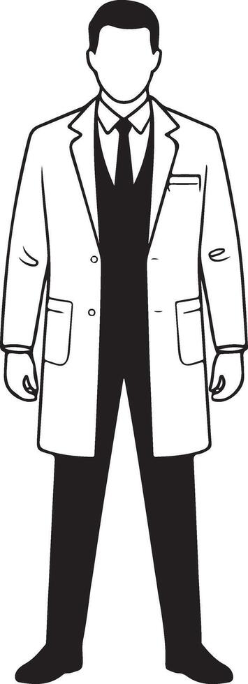 Professional Doctor in a White Coat black and white silhouette Illustration vector