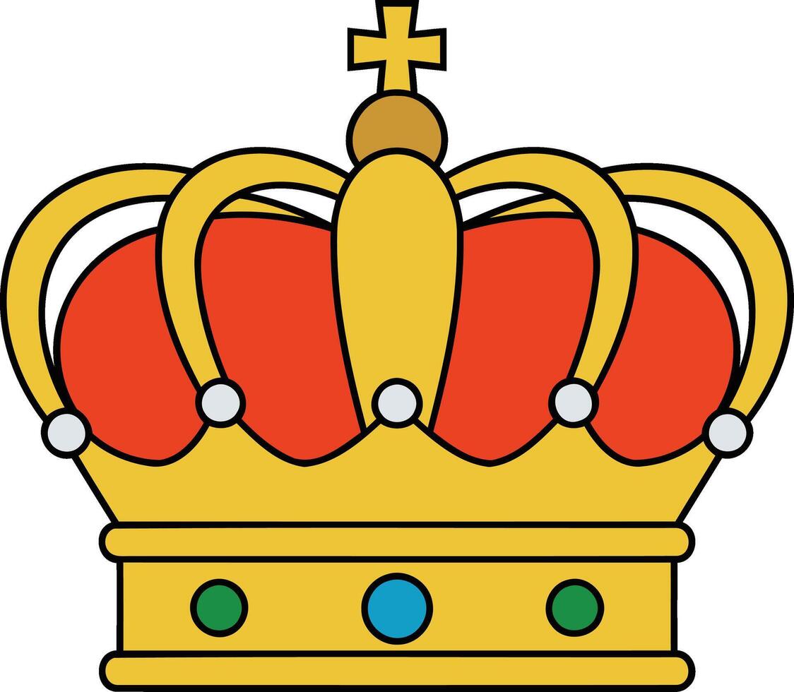Royal golden crown icon with red and blue jewels on a white background vector