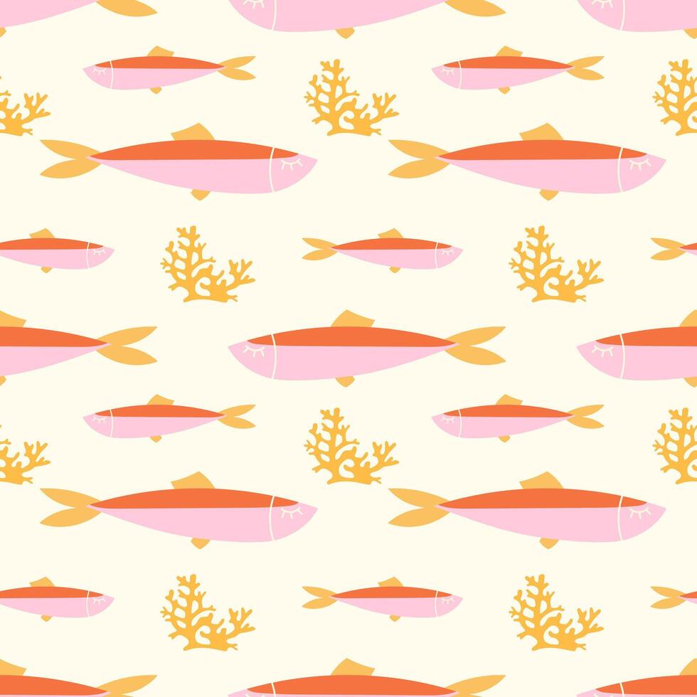 Seamless pattern with hand drawn sardines vector