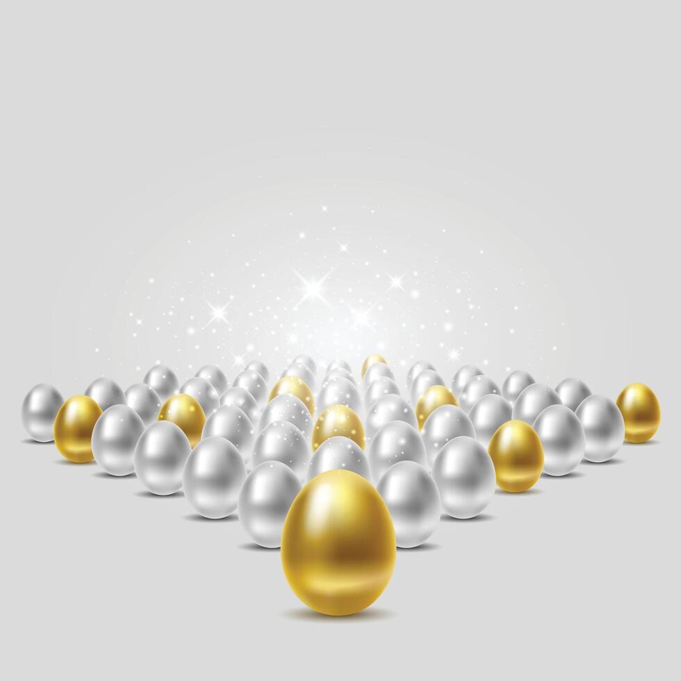 Gold and silver Eggs with white Background. vector