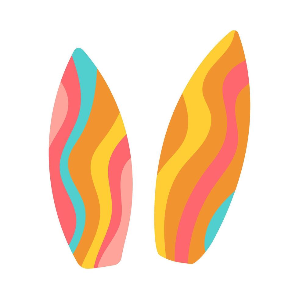 Two surfboards with colorful stripes and a blue stripe vector
