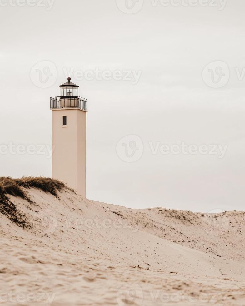 A serene minimalist photograph of a lighthouse on the southern coast. photo