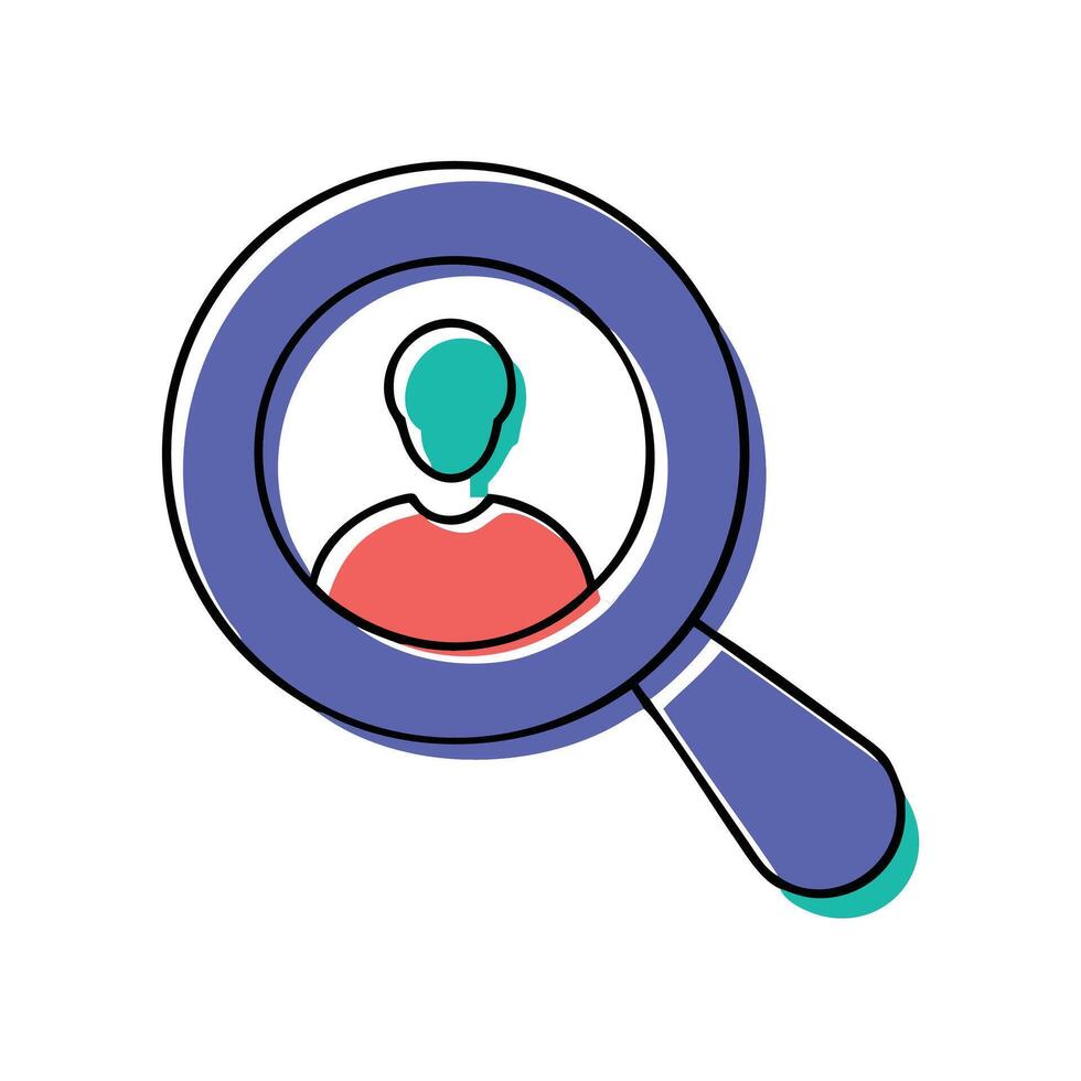 Magnifying glass icon with person in the center vector