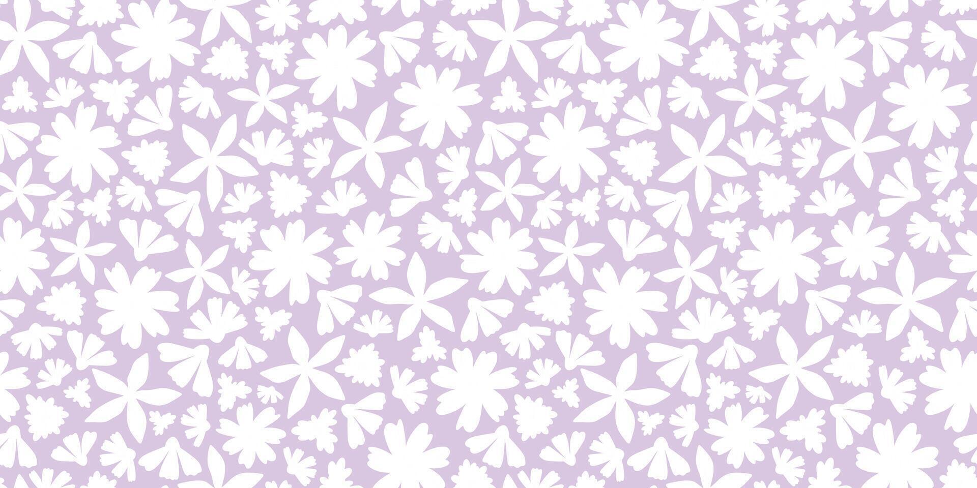 Allover floral seamless pattern with white flowers on purple background for textile prints, scrapbooking, stationery, wallpaper, wrapping paper, digital paper, bedding, nursery prints, kids apprel vector
