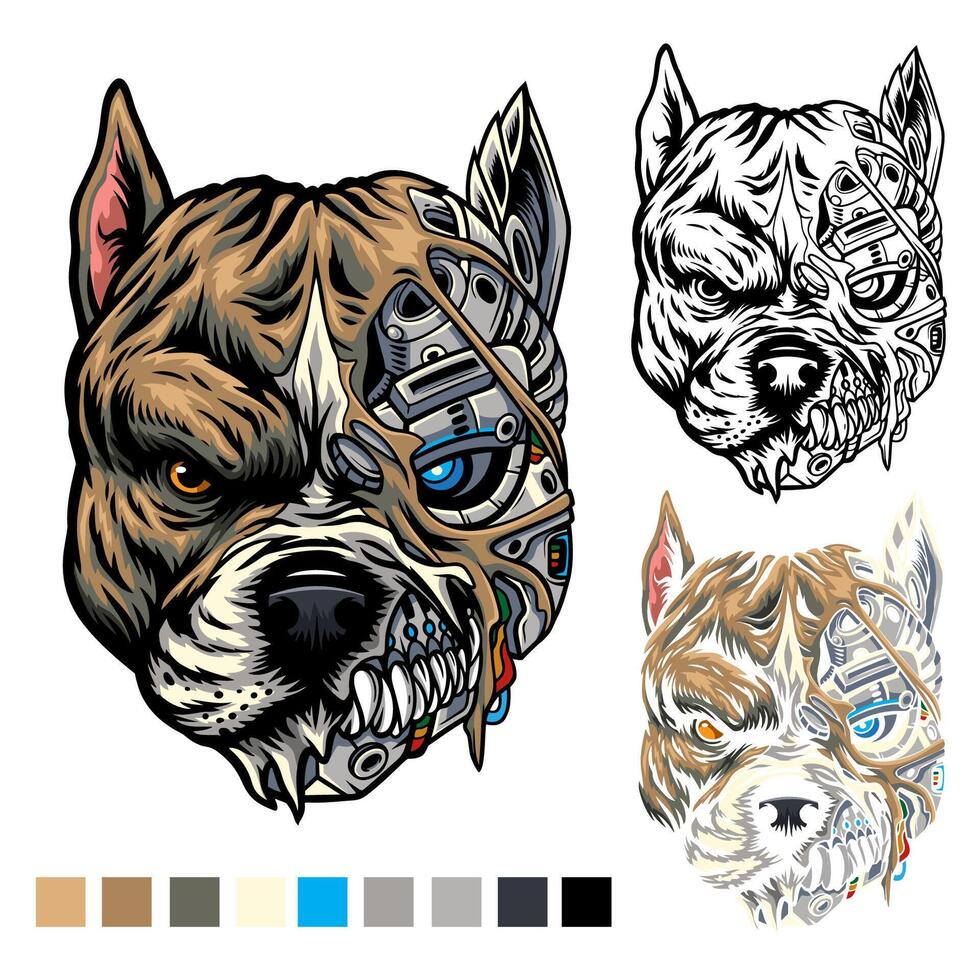 Illustration design of robot pitbull dog head vector