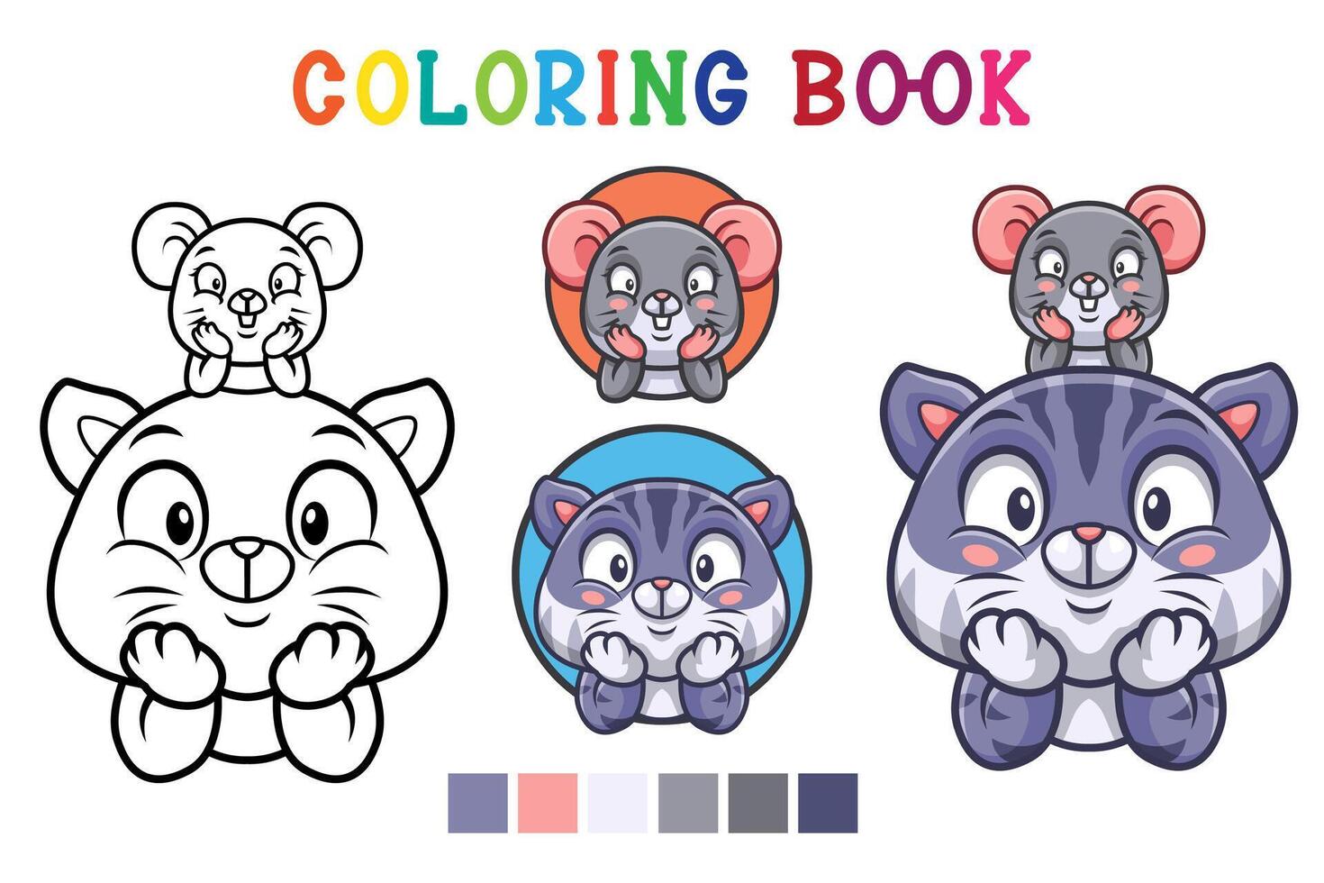 Cartoon cat and mouse in coloring book style vector