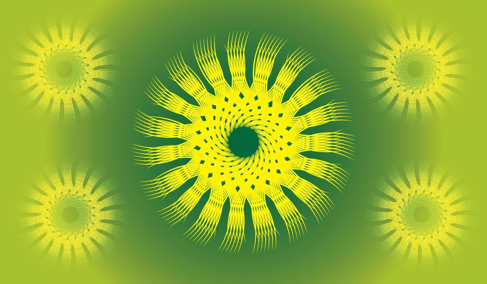 Yellow sunflower on green background with floral pattern vector