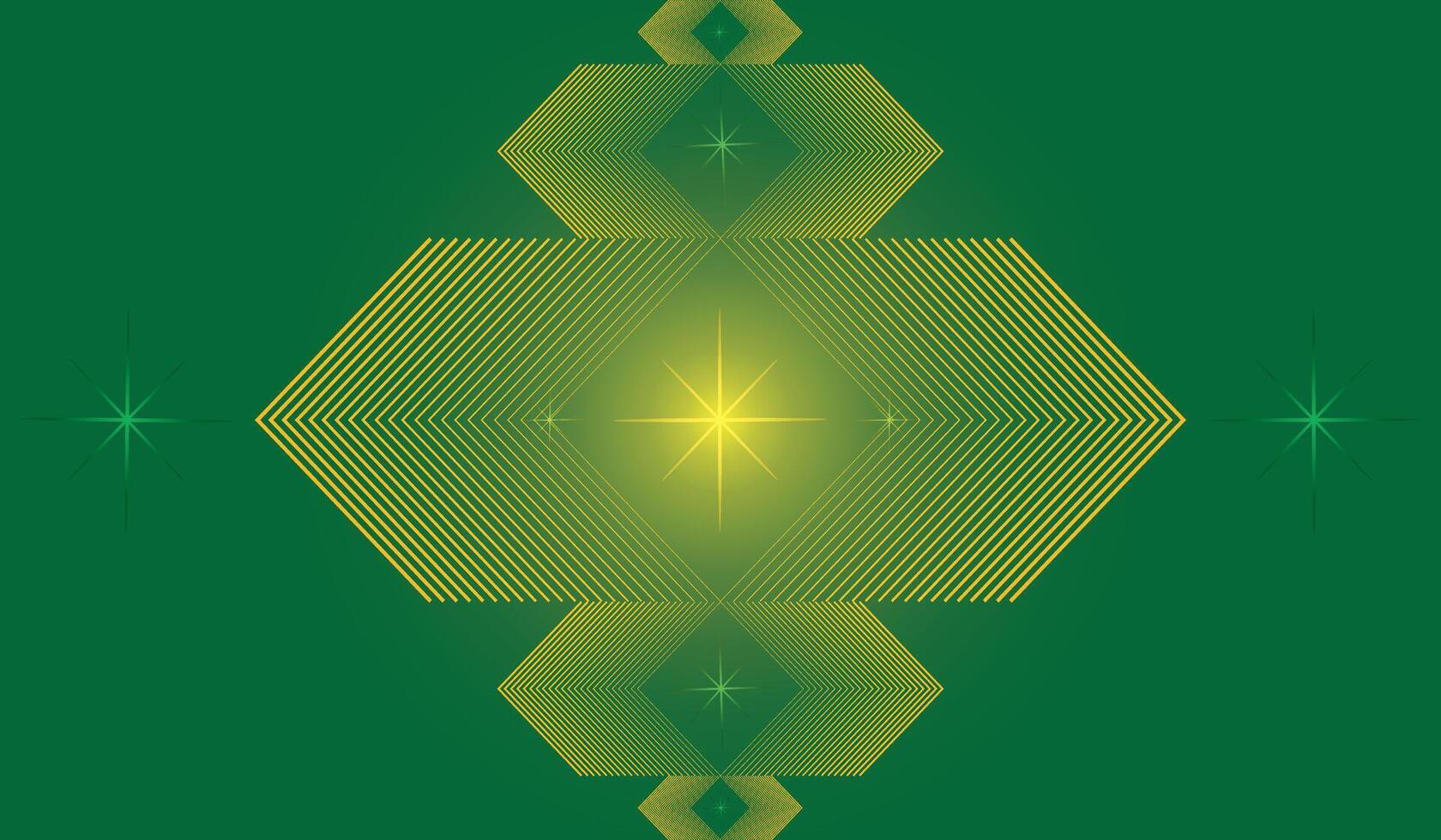 A green Christmas star on a red background with a shiny, bright, and festive design vector