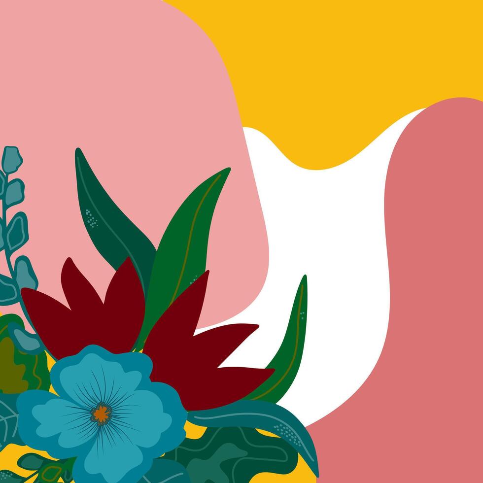 a colorful floral arrangement on a pink and yellow background vector