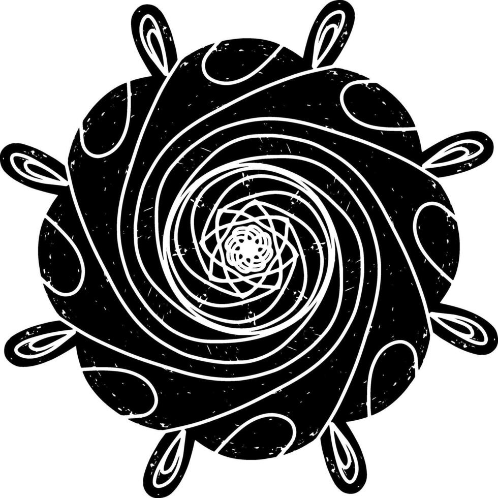 a black drawing of a spiral vector