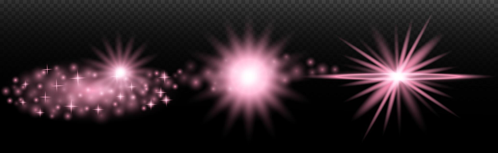 a set of pink stars on a black background vector