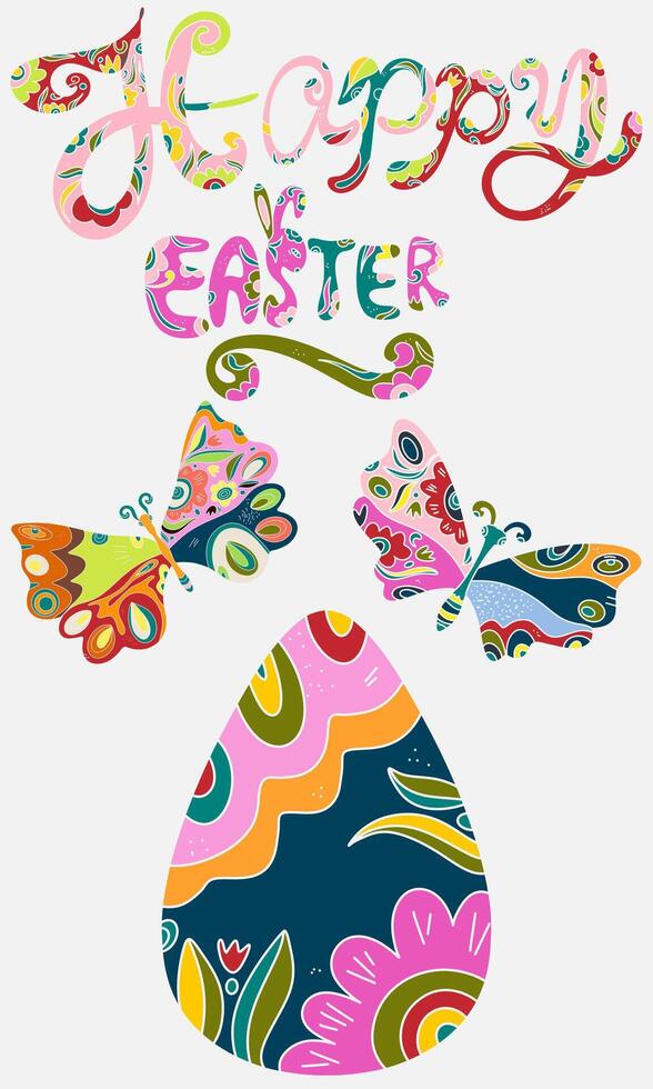 happy easter card with colorful butterflies and flowers vector