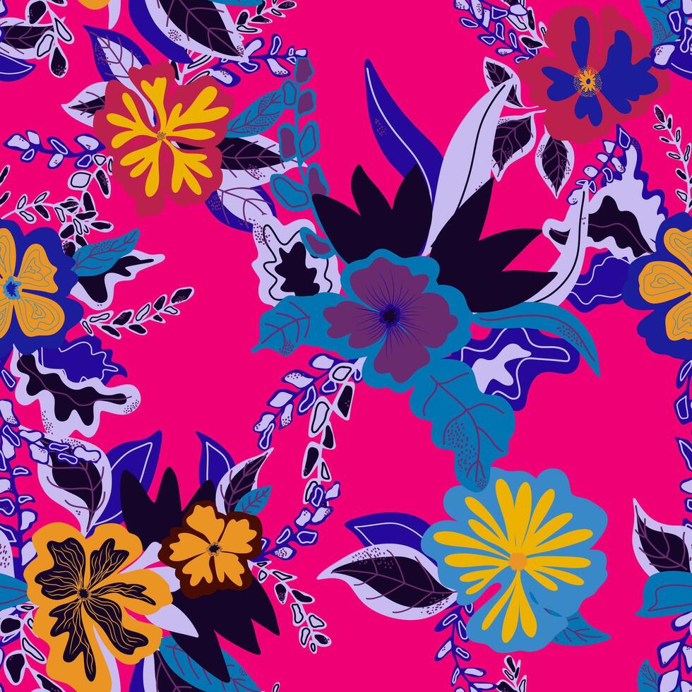 a colorful floral. pattern on a pink background vector