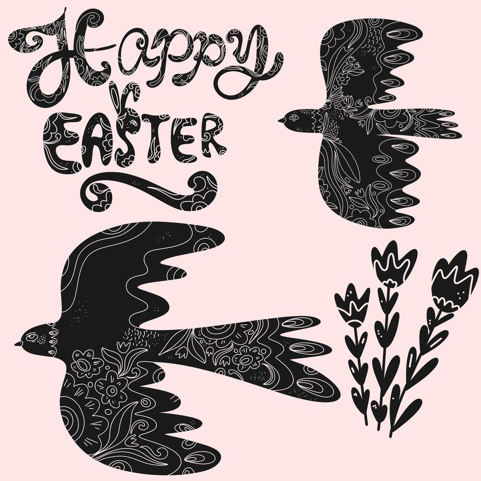 easter card with birds and flowers vector