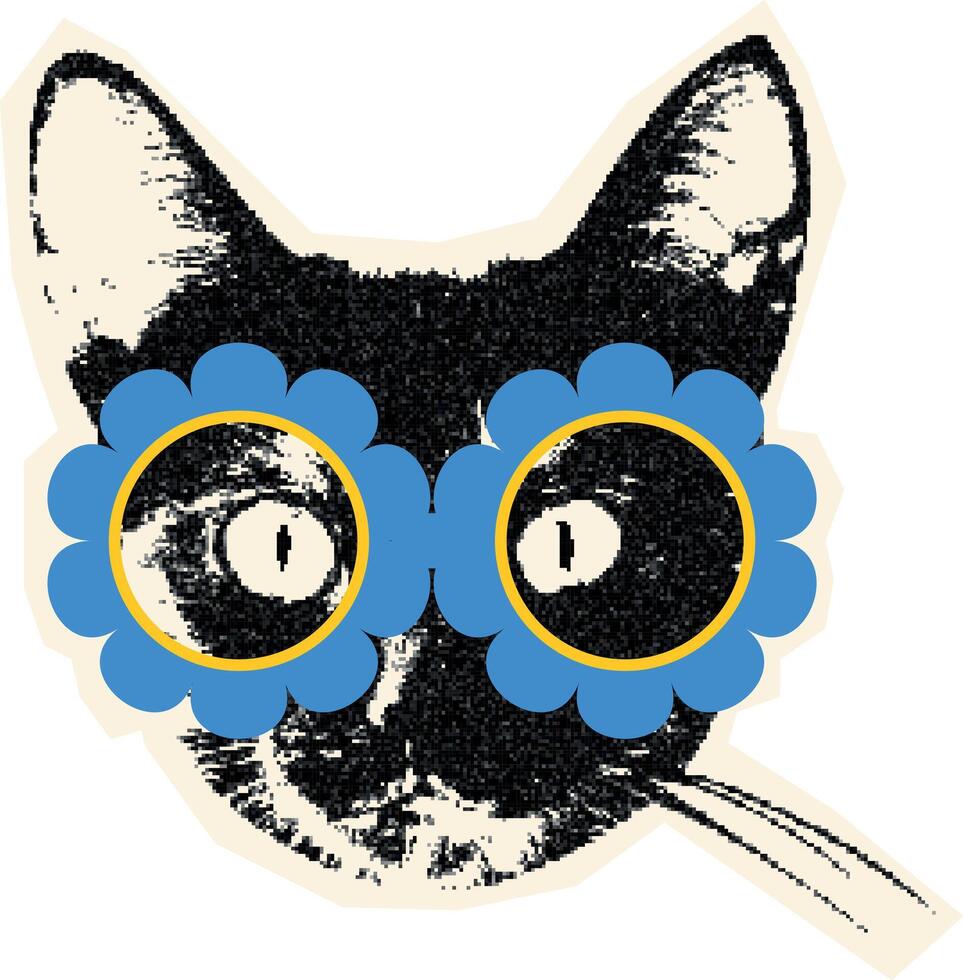 Sticker with Cat in Party Glasses. vector