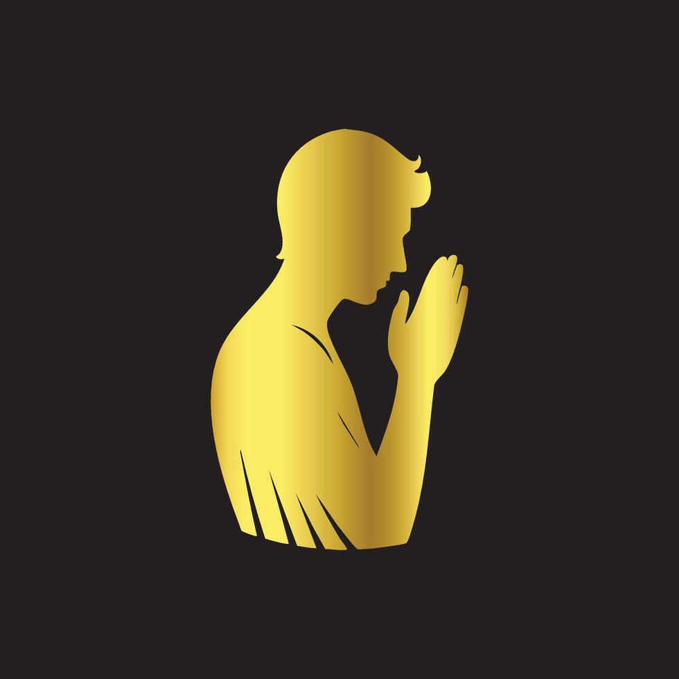 a man praying in gold on a black background vector