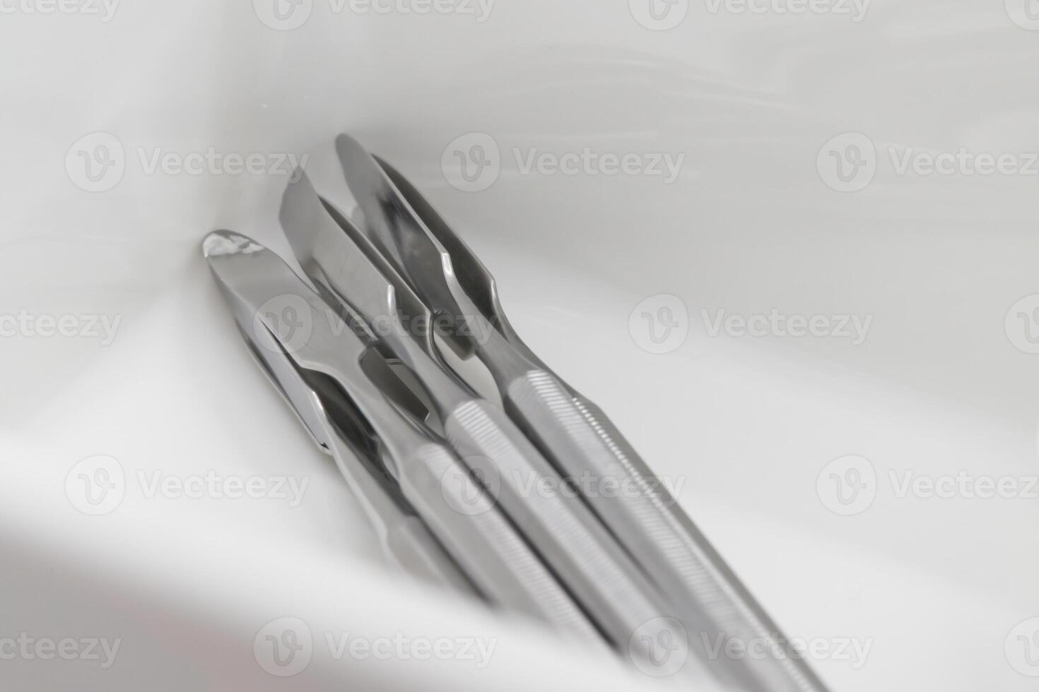 Close-up of Stainless Steel Surgical Instruments in Container photo