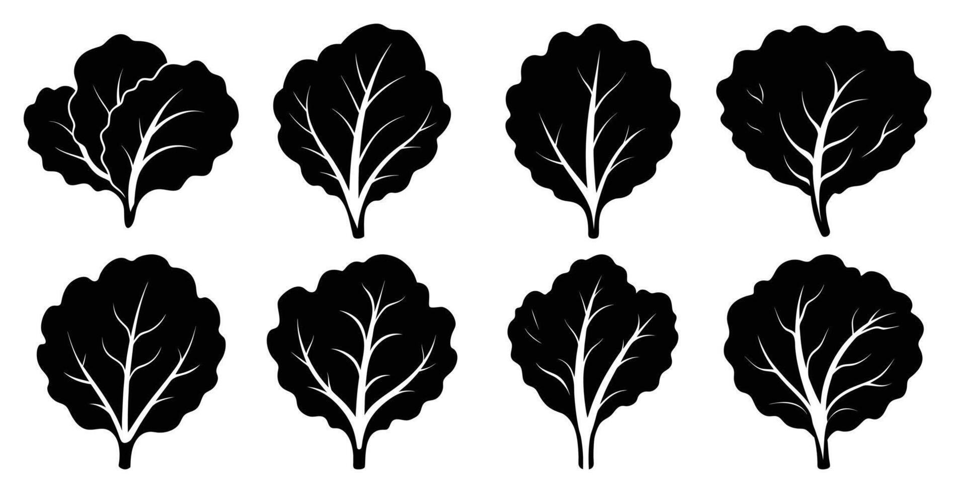 Eight bundle of Kale Leaf Silhouettes, Graphics for Vegan, Healthy Eating, Farm to Table Designs vector