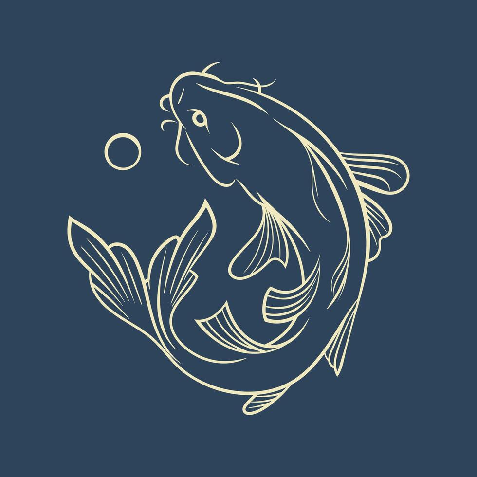 Detailed line art of a koi fish, emphasizing fluid movement and traditional aesthetic appeal vector