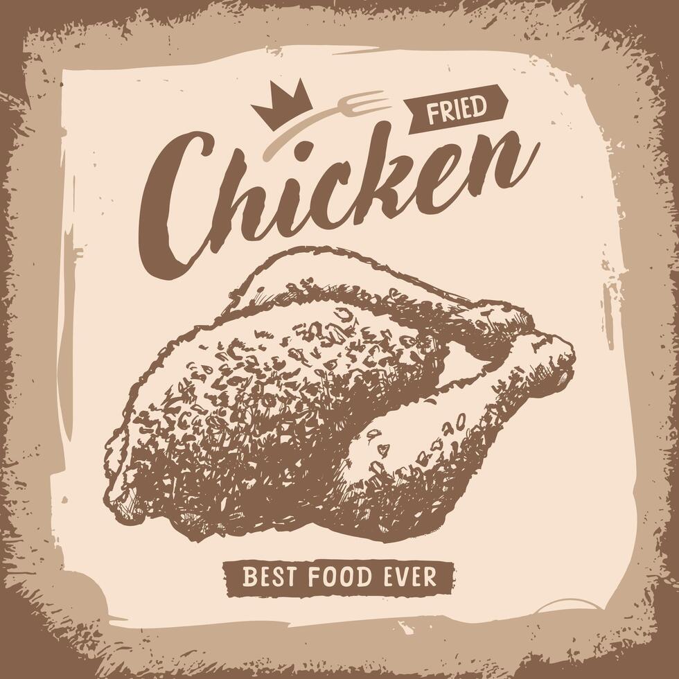 Vintage-style illustration of fried chicken with a rustic frame vector
