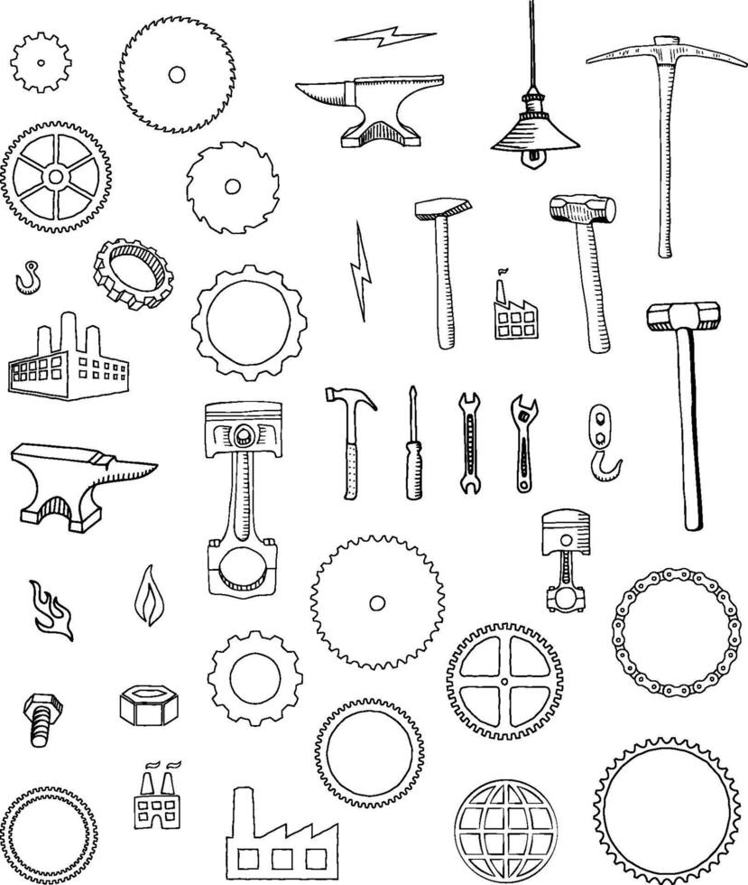hand drawn industrial tools vector