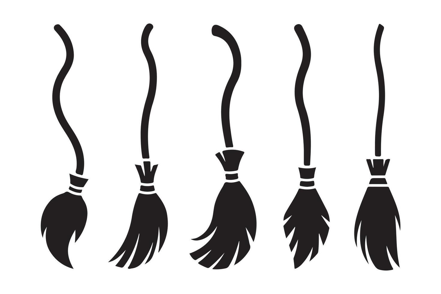 Simple Black and White Witch's Brooms Illustration Set vector