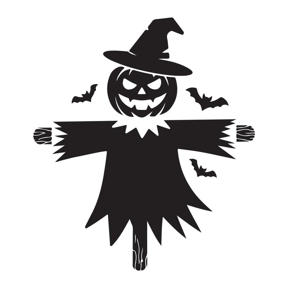 Spooky Scarecrow with Pumpkin Head Halloween Silhouette vector