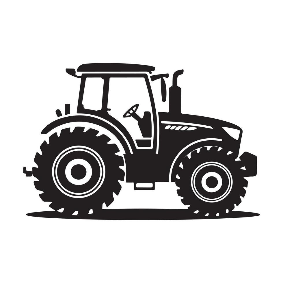 Simple Black Silhouette of a Modern Farm Tractor vector