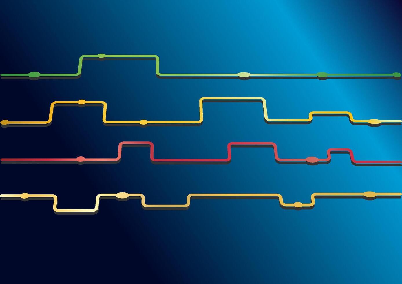 Abstract illustration of dark blue gradient background with multicolored lines. Electrical circuit. Technology. Semiconductor. vector
