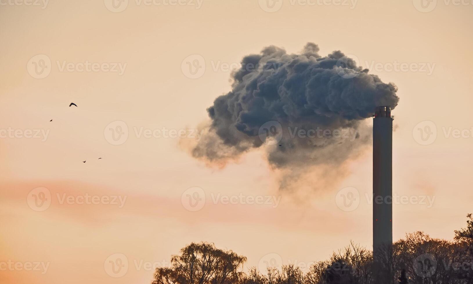 Smokestack Emitting Smoke at Sunset photo