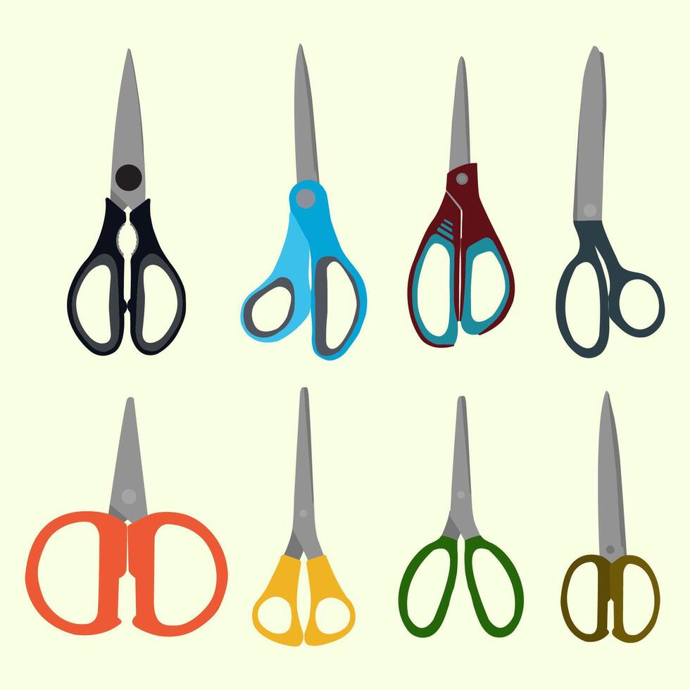 collection of scissors with different shapes vector