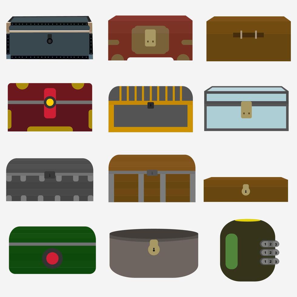collection of treasure chests with different shapes vector