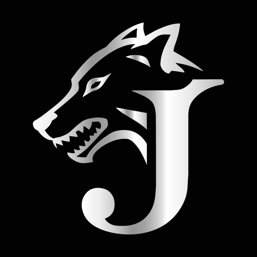 the letter j with a wolf head on it vector