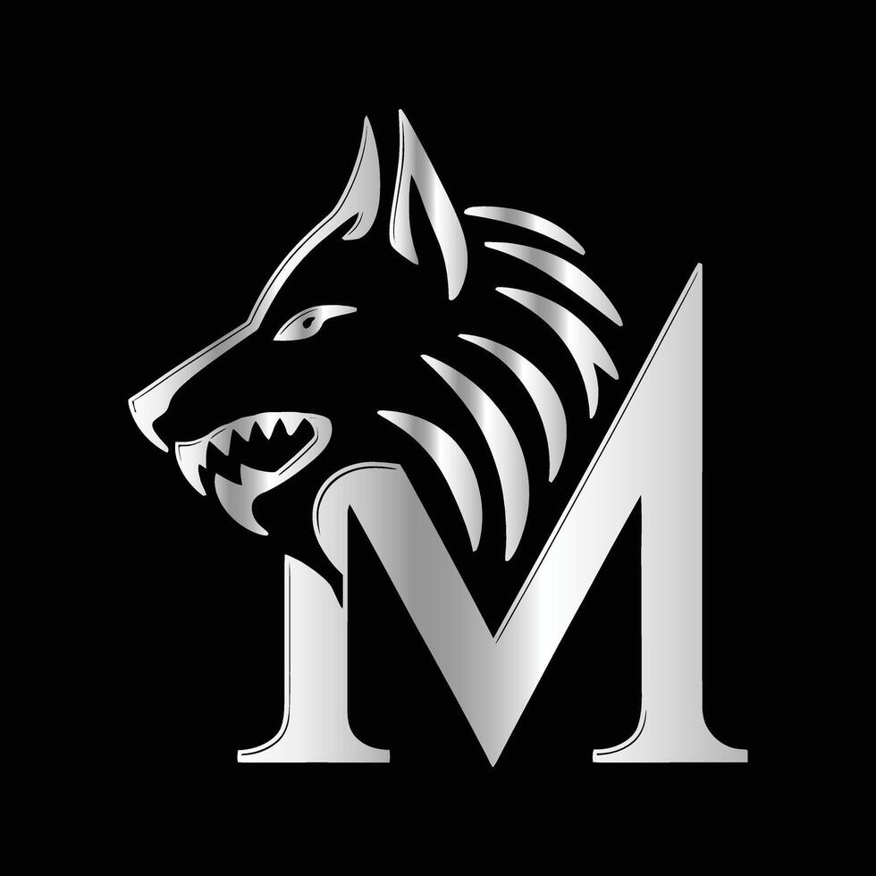 the letter m with a wolf head on it vector