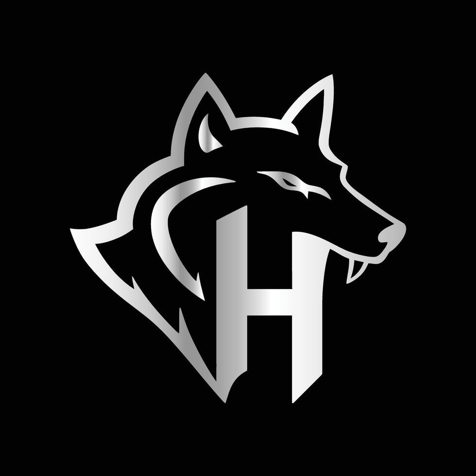 the letter h is in the middle of a wolf head vector